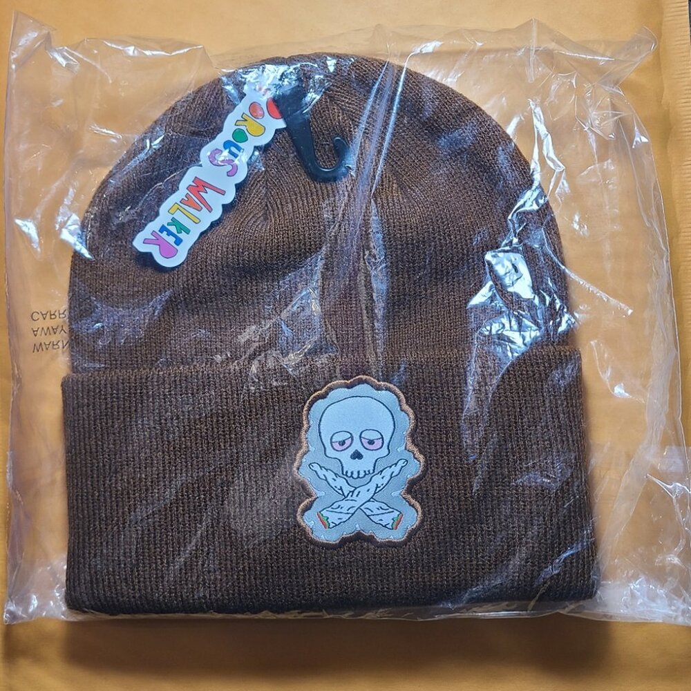 Porous Walker Beanie - Skull and Bones Weed Lowbrow Art Outsider Knit Hat